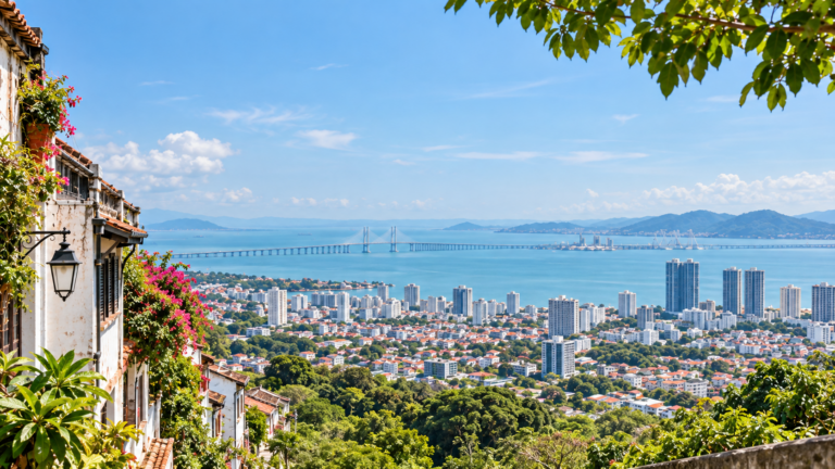 Penang skyline and city view from a hillside